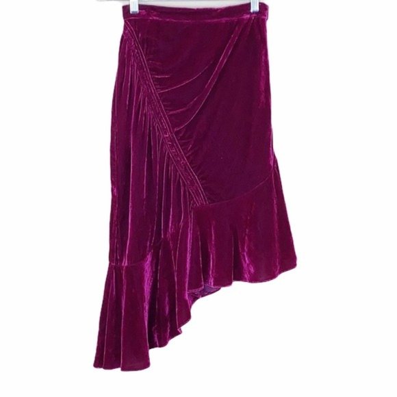 SOLD Parker Astrid Pink Ruffle Velvet Midi Skirt - Picture 2 of 5